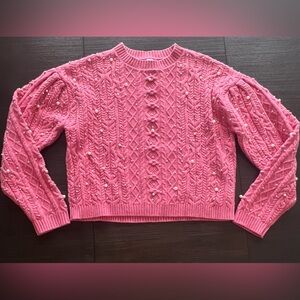 Something Navy Women's Sweater Shelby Pearl Cable Knit Pink - Medium